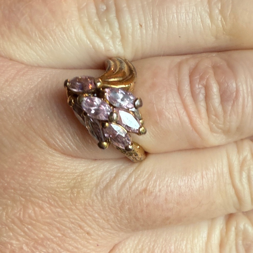 Vintage 14kt GE Pink CZ Marquise Cluster Ring